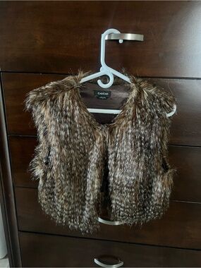 bebe Brown Faux Fur Vest with Mixed Tones